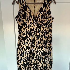 Michael Kors Black and Tan Animal Print Midi Dress